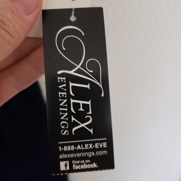 NWT-Alex Evenings Rhinestone Embellished Bateau‎ Navy Jersey Dress Plus Size 18 - Picture 10 of 14